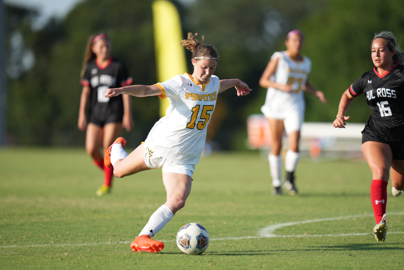 Whitney Whitehill prepares to take a shot inside the box against Sul Ross State. 